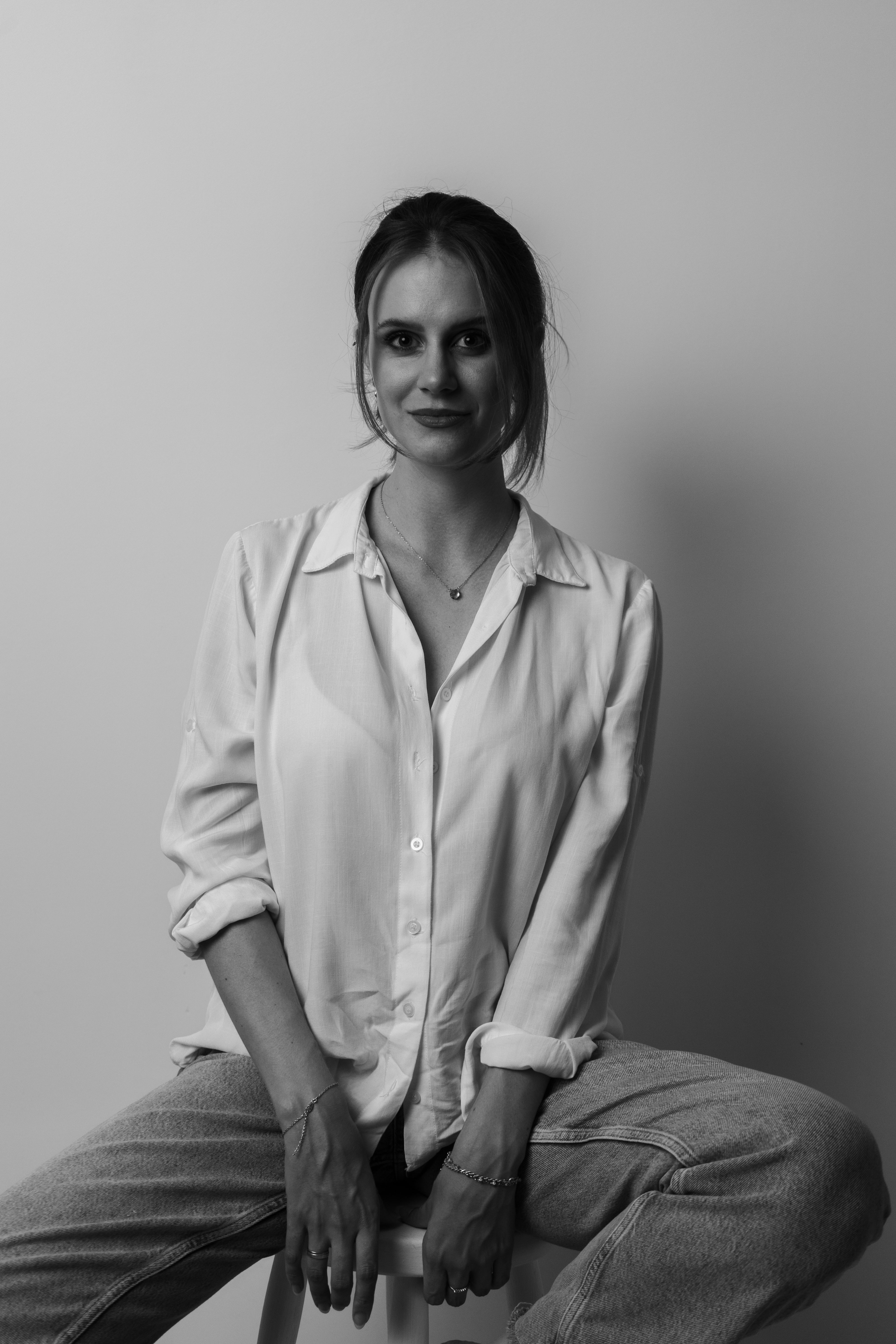 Elegant black and white portrait for professional branding and business profile.
