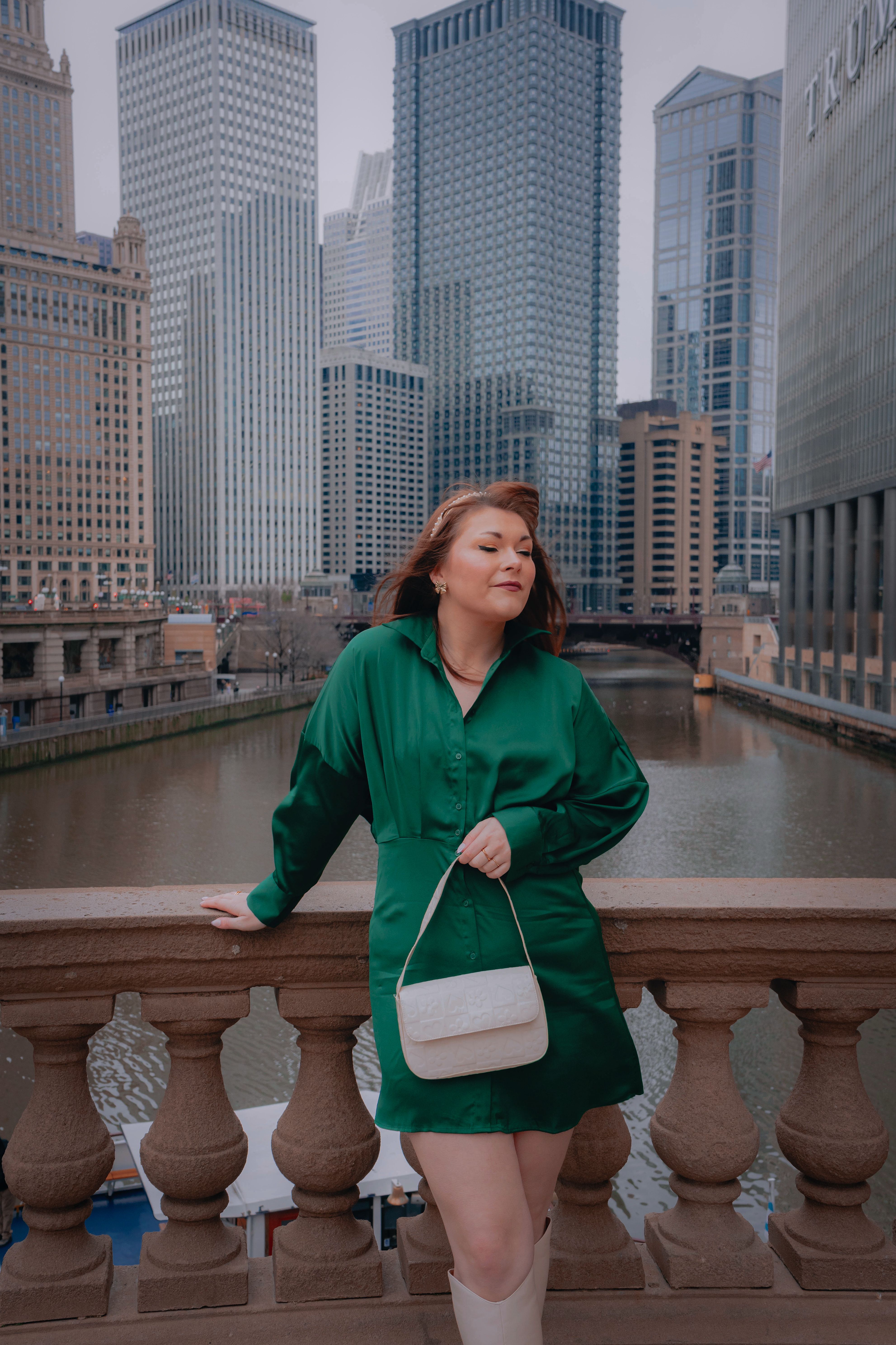Green Long-Sleeve Midi Dress