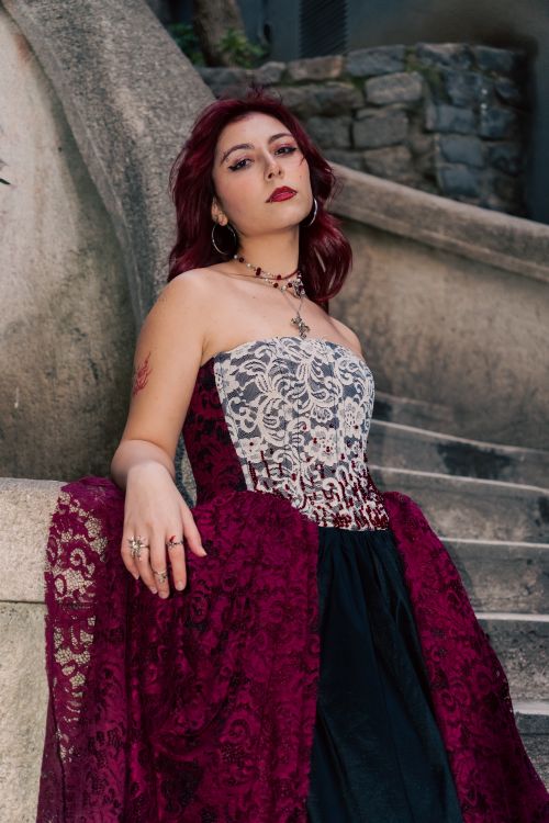Burgundy Lace Midi Dress