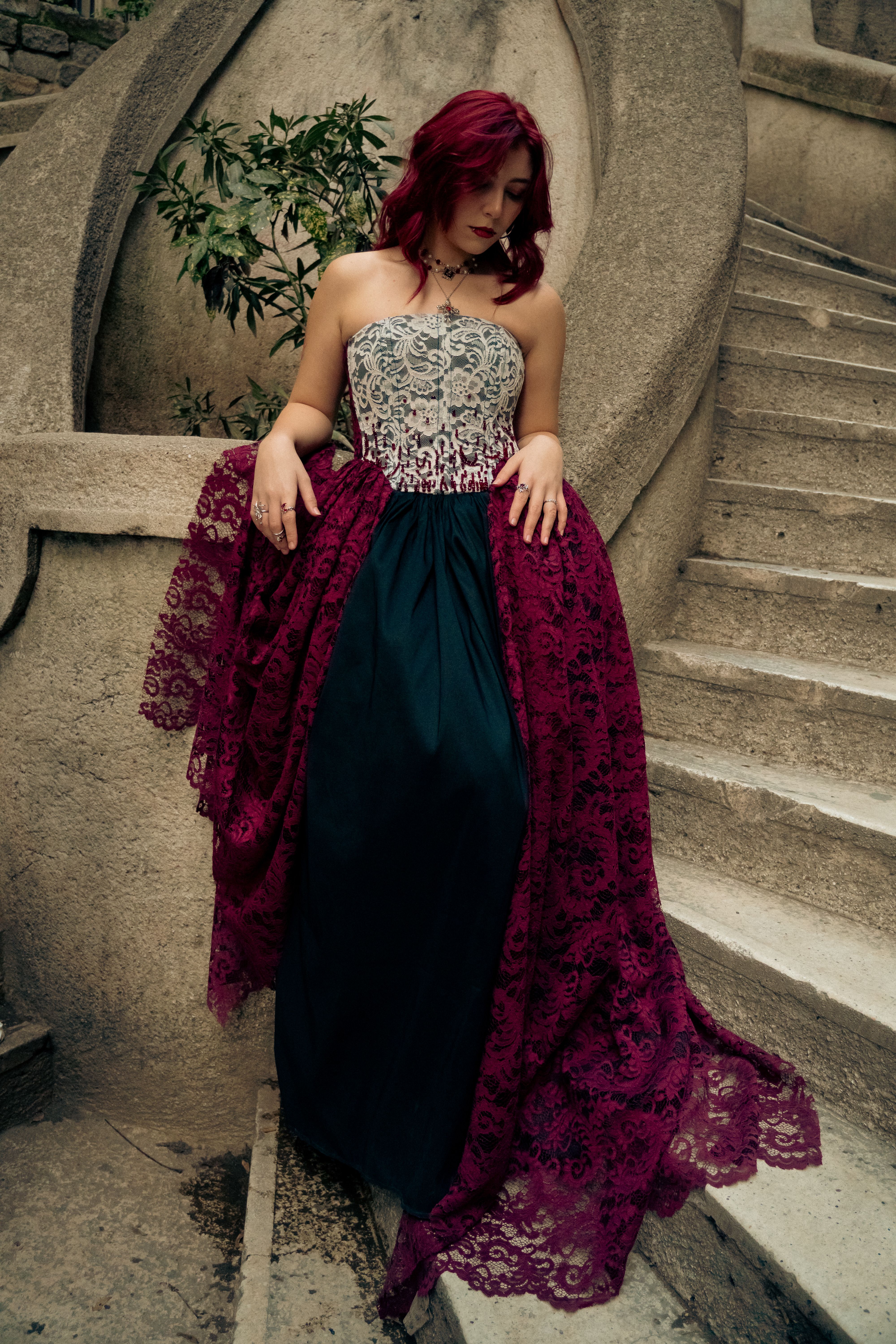 sweetheart neckline burgundy dress Leonie Floral Lace Maxi Dress main image 0