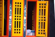 Vibrant Buddhist Window in Gangtok Monastery