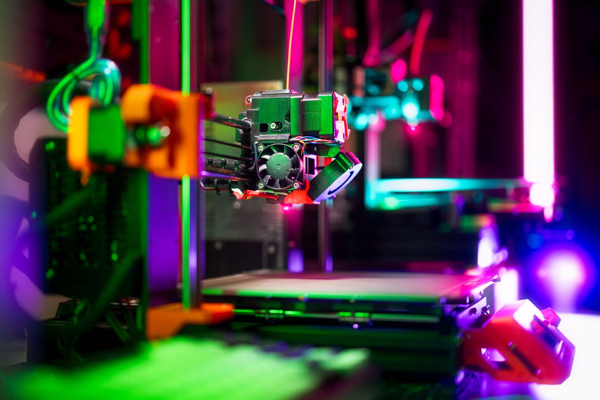 Close-up of a 3D printer in action