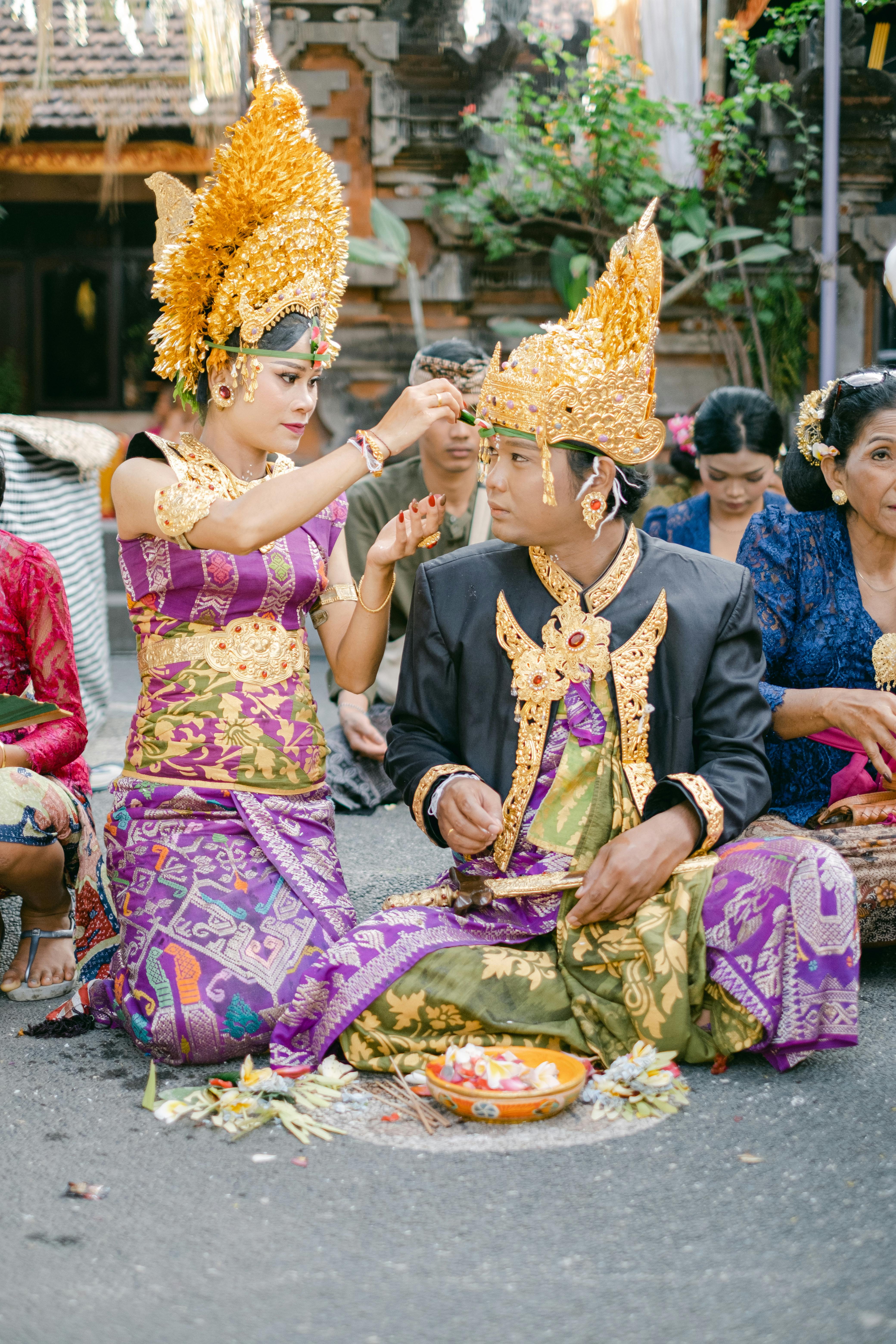 Traditional Balinese wedding ceremony in full attire