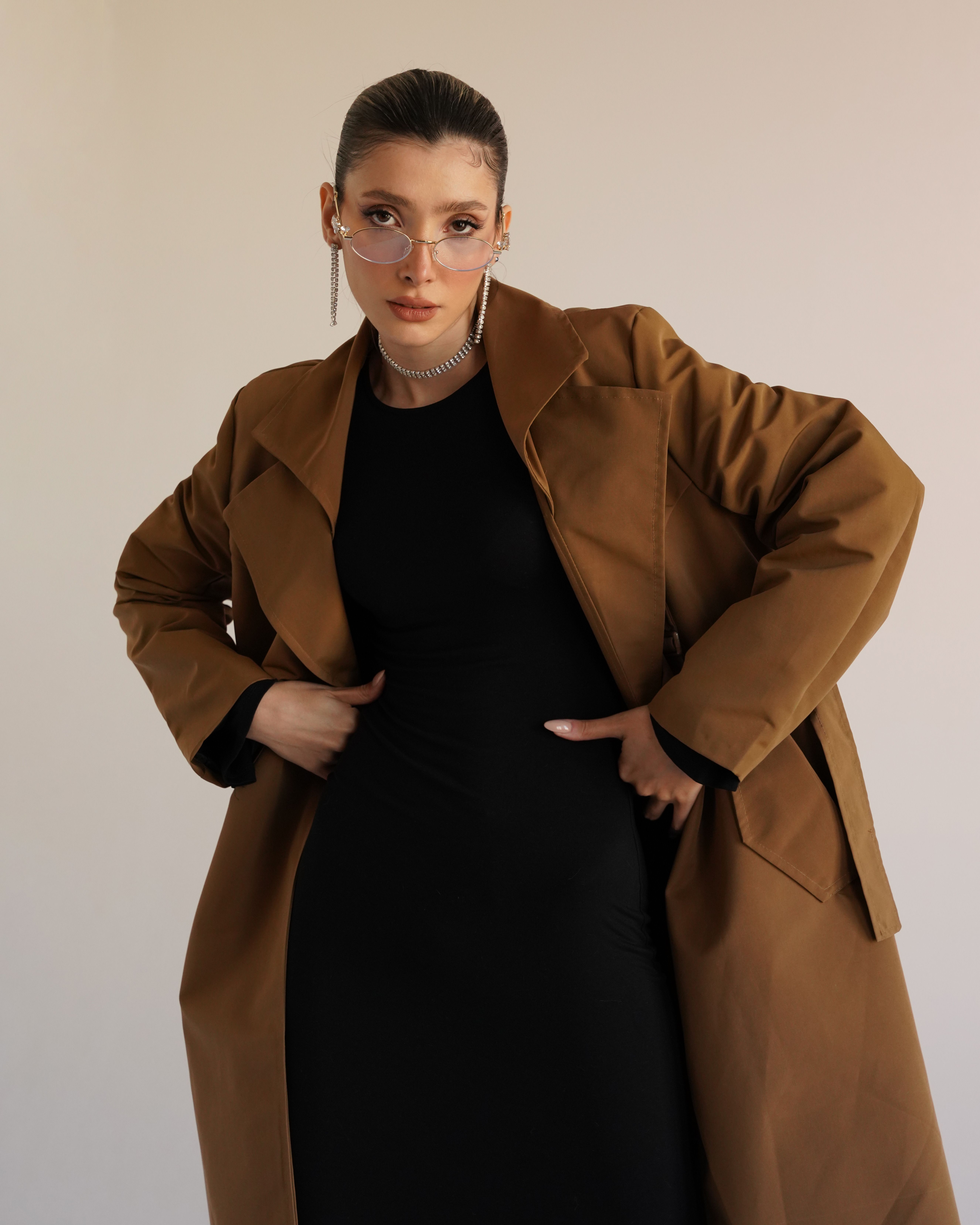 Mujer Elegante Con Un Elegante Abrigo Y Vestido Marrón · Foto de stock ...