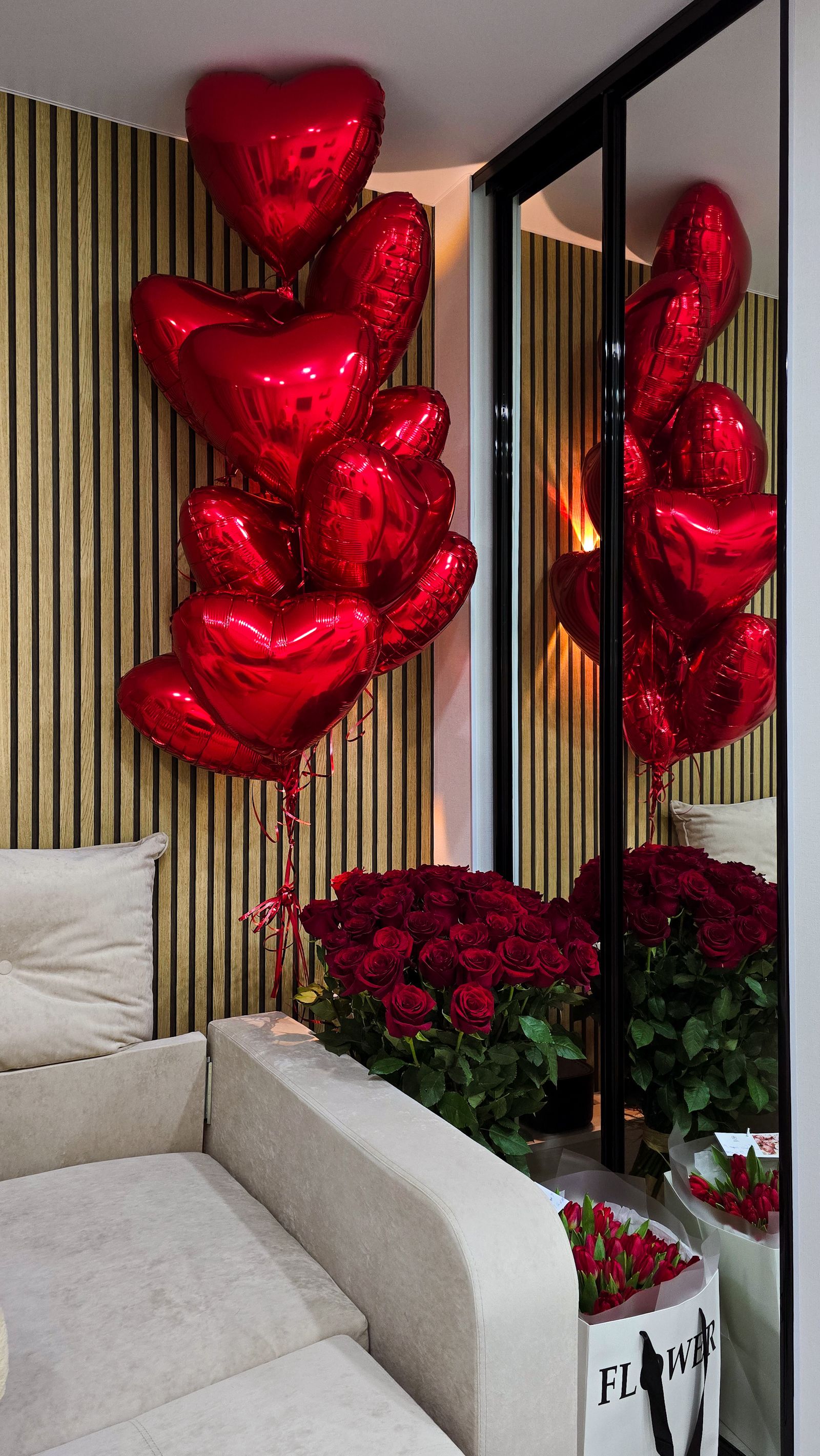 Red heart balloons and roses romantic decoration