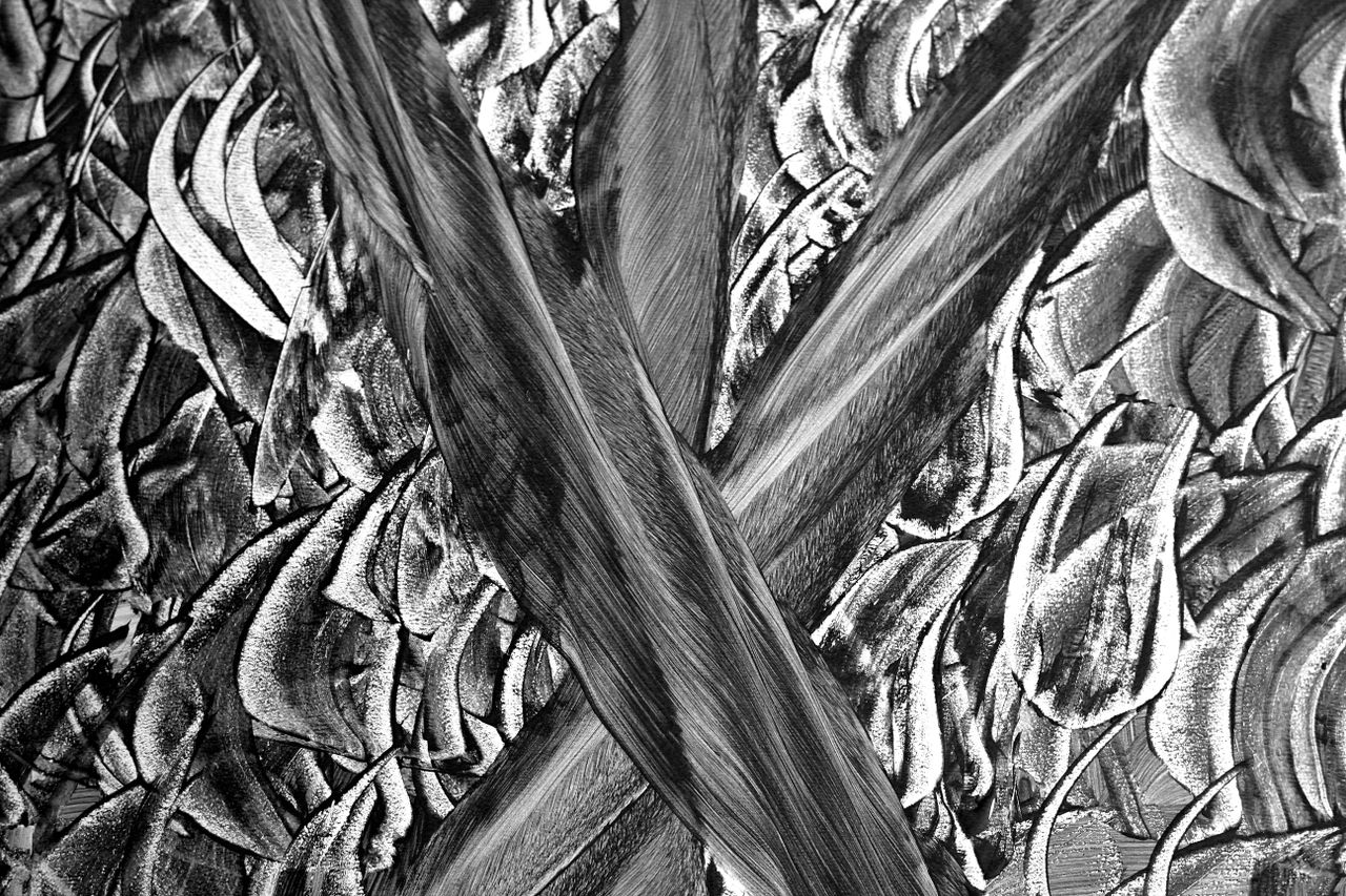 monochrome abstract painting with intricate texture and patterns