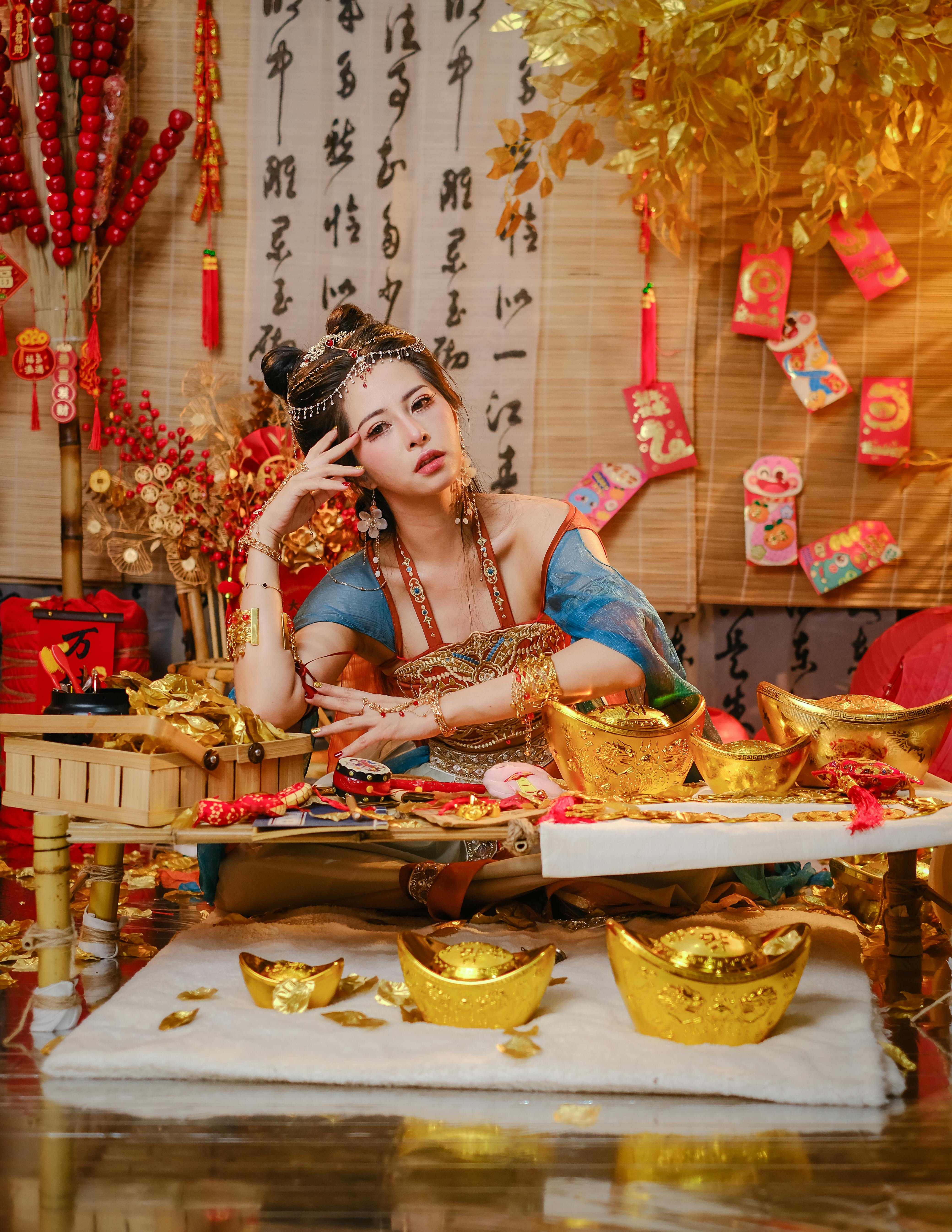 Beautiful display of traditional Chinese art and festive decorations.