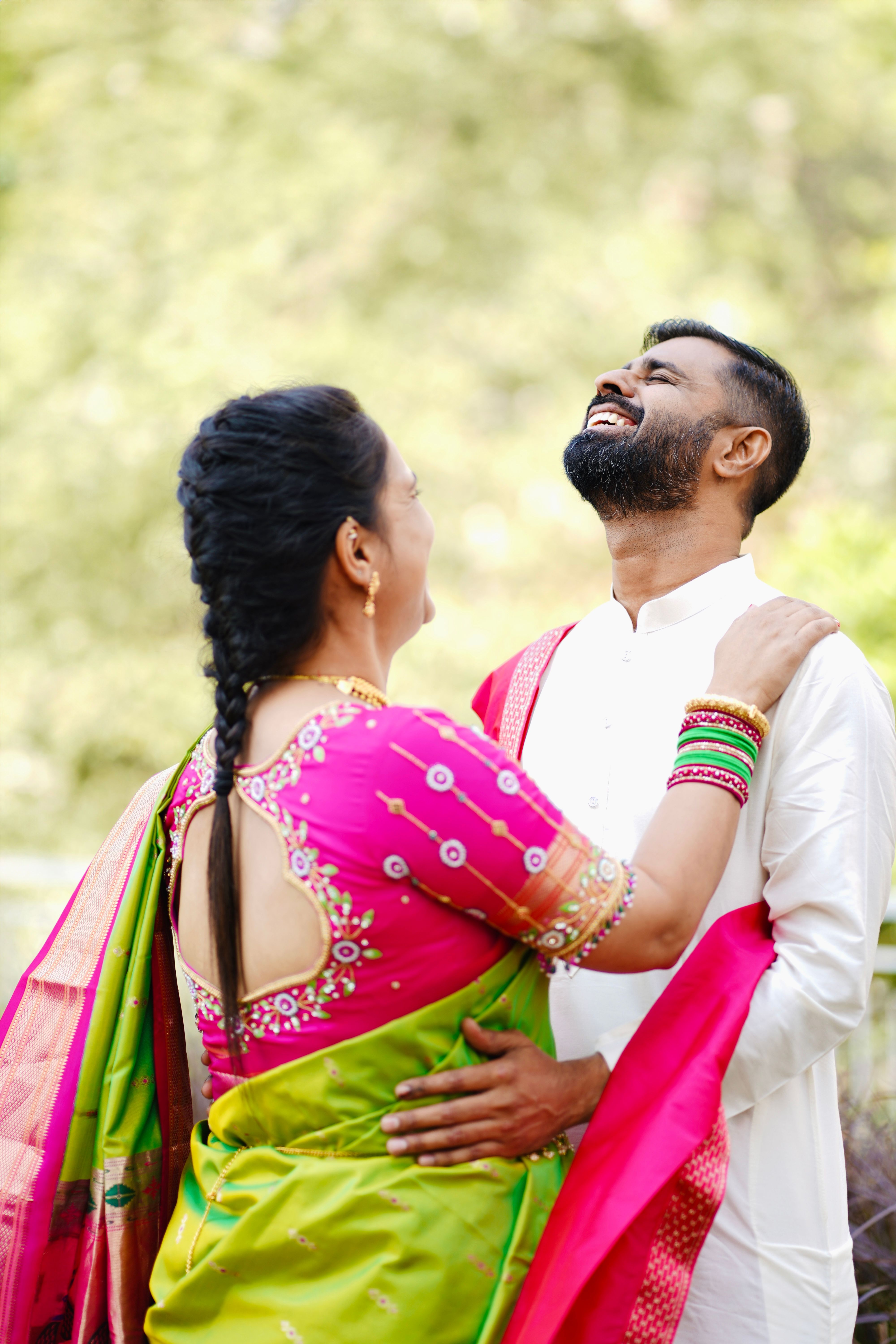 Happy Couple in Traditional Indian Attire Outdoors · Free Stock Photo