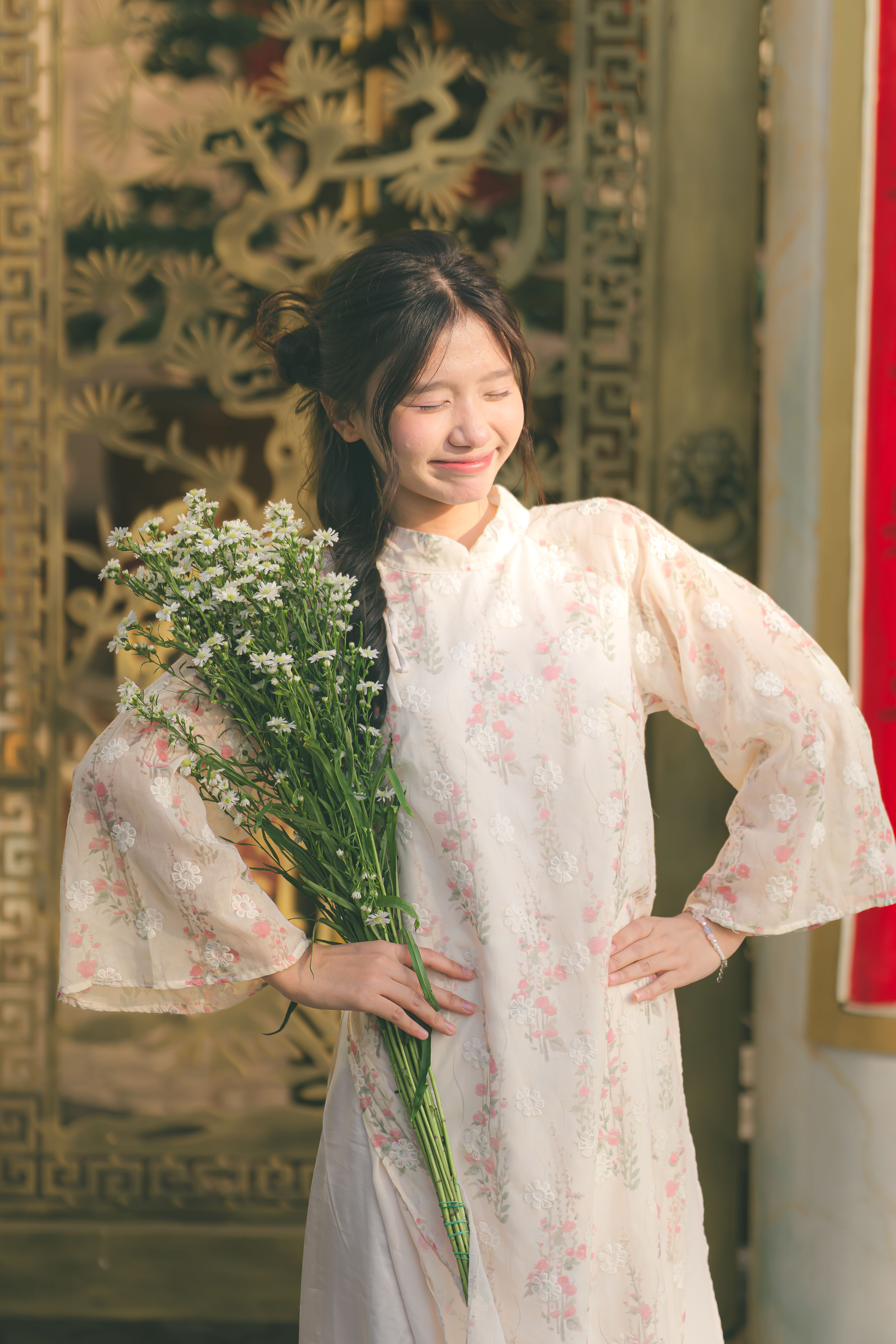 Young Woman in Traditional Dress with Flowers · Free Stock Photo