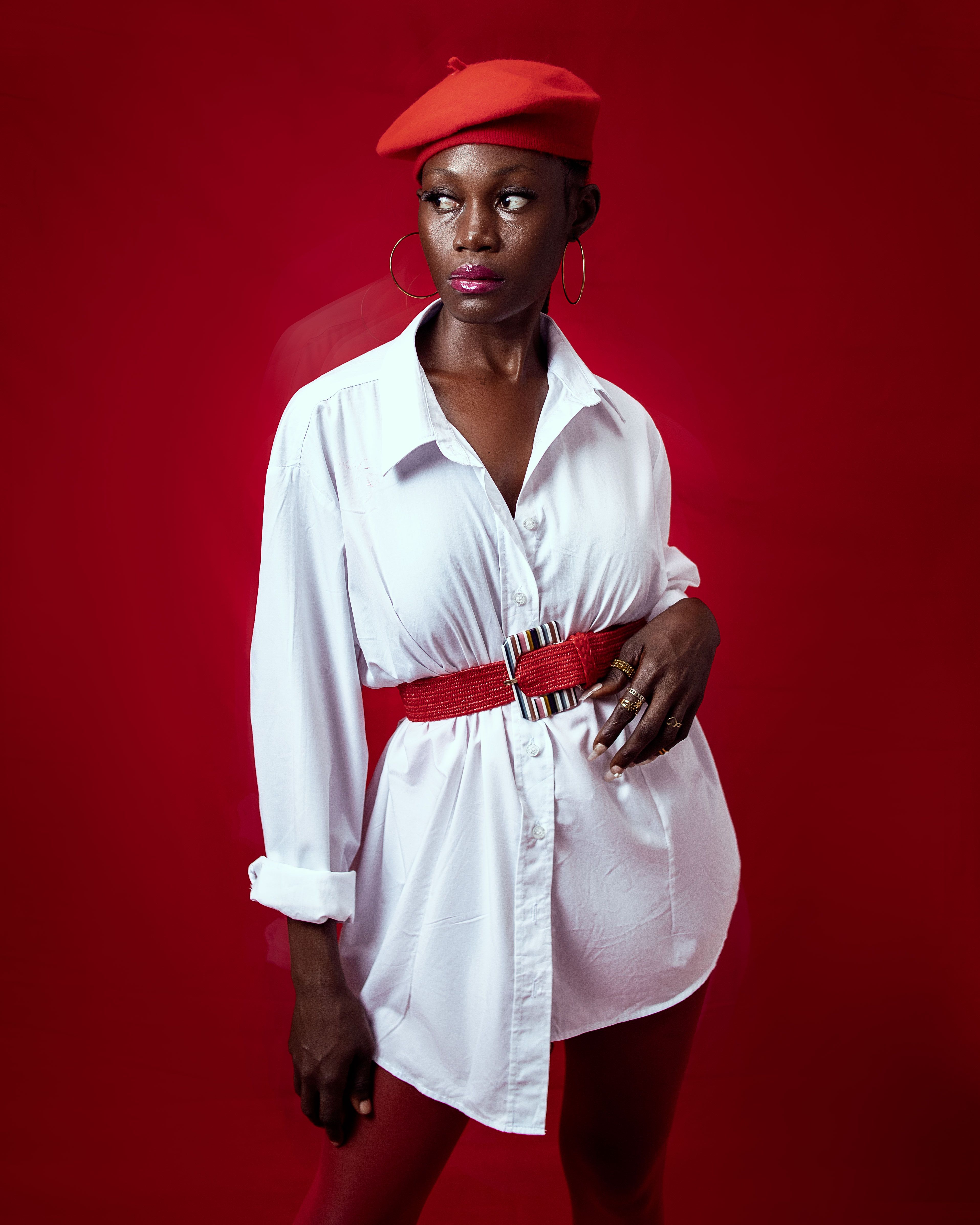 White Shirt Dress With Red Belt