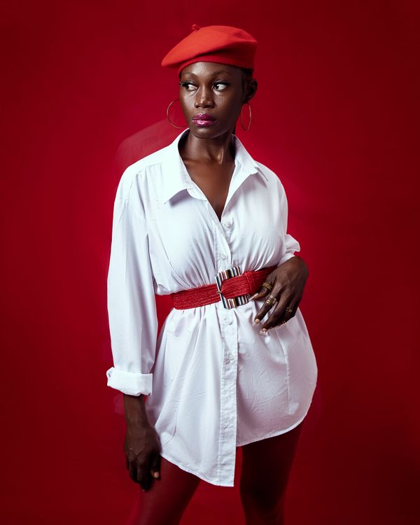 White Shirt Dress With Red Belt