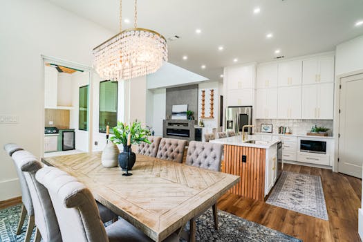 Spacious and stylish kitchen and dining area in a modern New Orleans home.