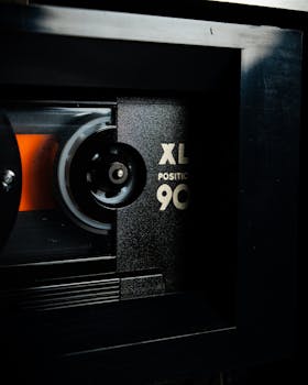 Detailed view of an XL 90 cassette tape reel showcasing classic audio technology.