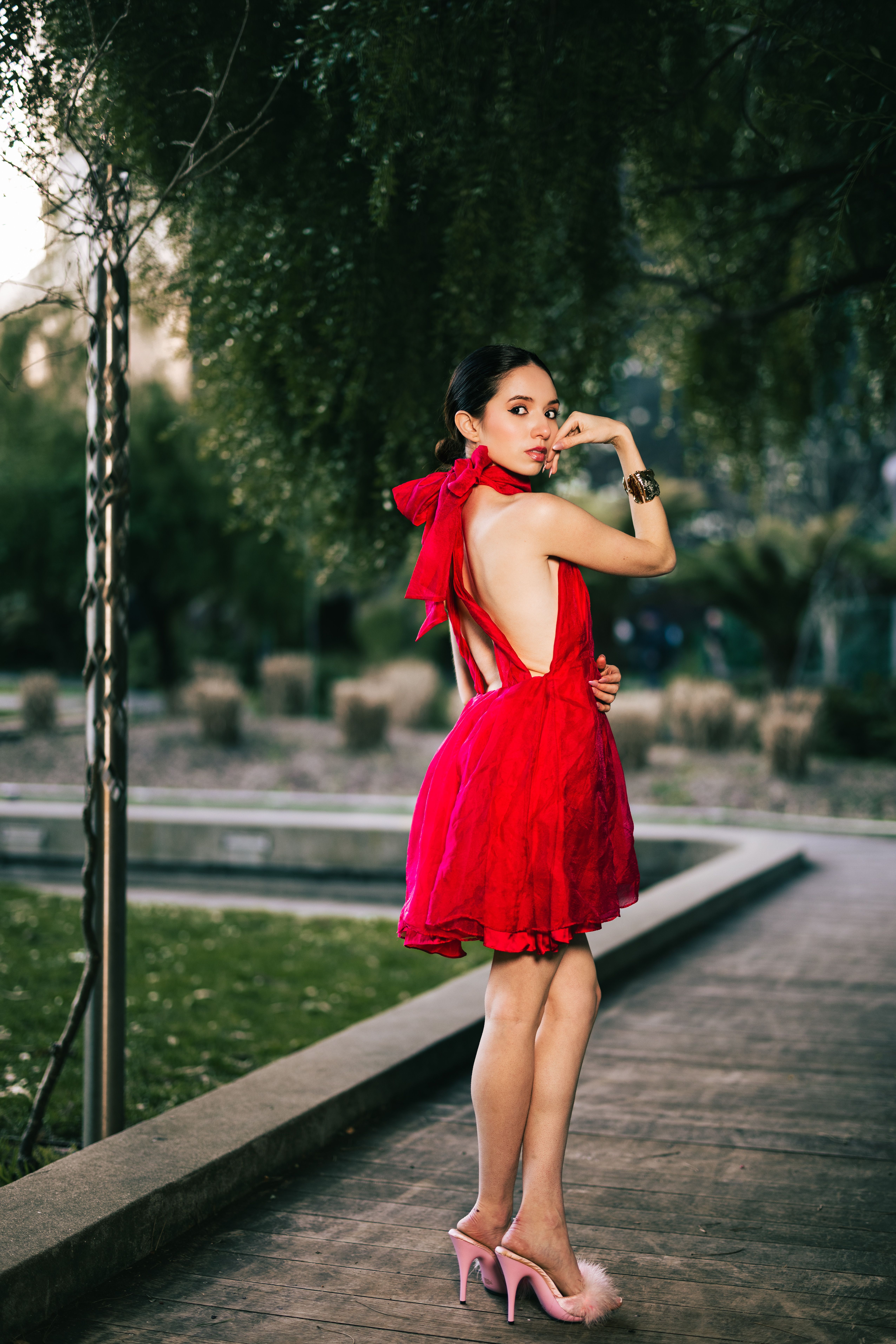 Elegant Woman in Red Dress Outdoors · Free Stock Photo