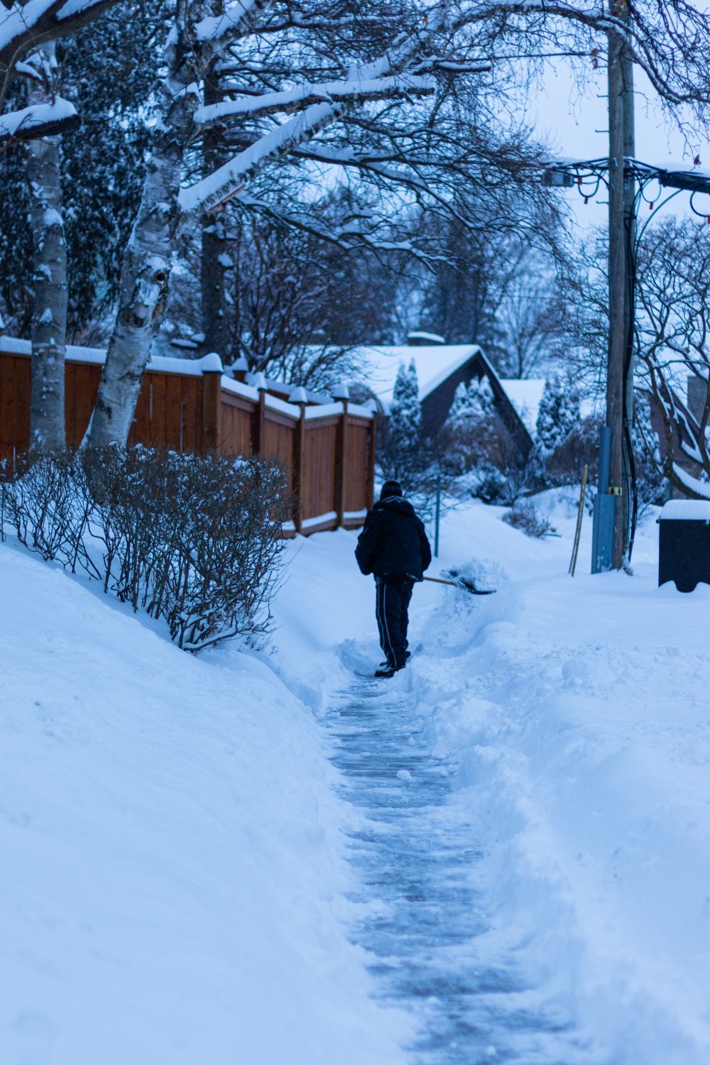 Cleared sidewalk in snow