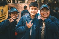 Happy Children Posing on a School Trip