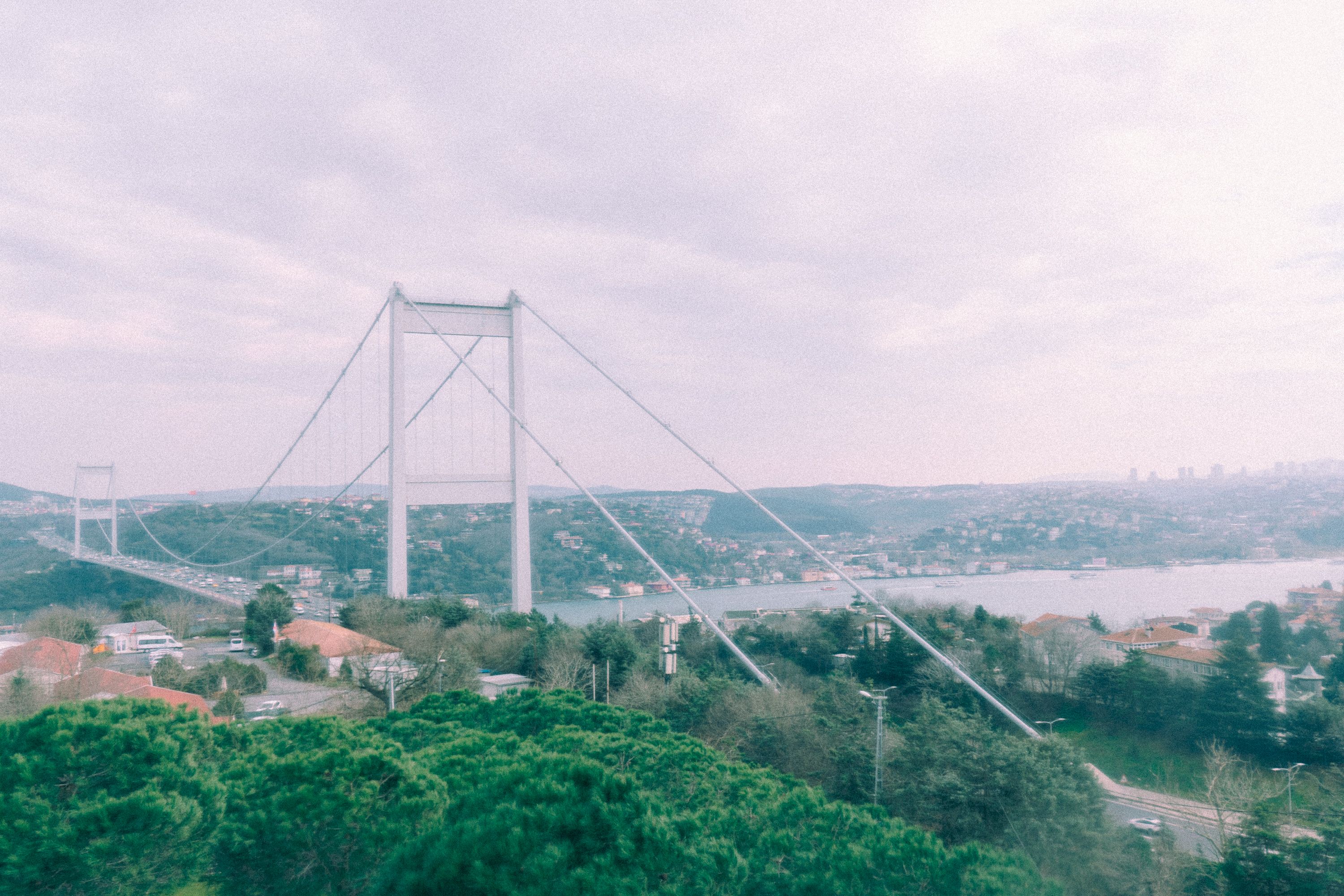 Bosphorus Bridge spanning the strait with Istanbul's hills behind