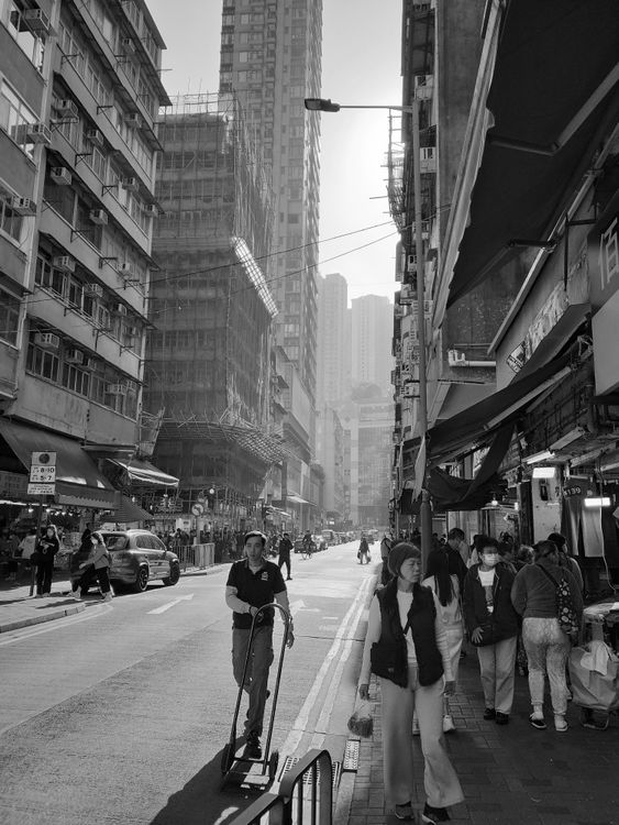 Black and White Urban Street Scene with Skyscrapers · Free Stock Photo