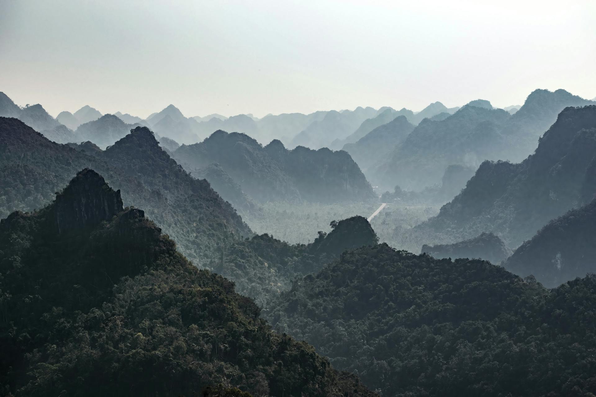 Beautiful misty mountain landscape in Hai Phong, Vietnam, showcasing natural beauty and tranquility.