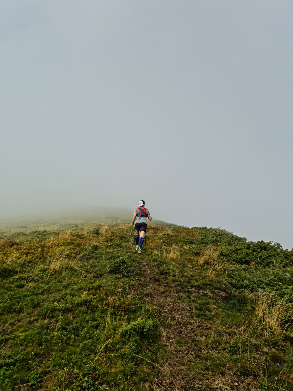 Coureur de trail descendant un sentier technique en montagne au Québec