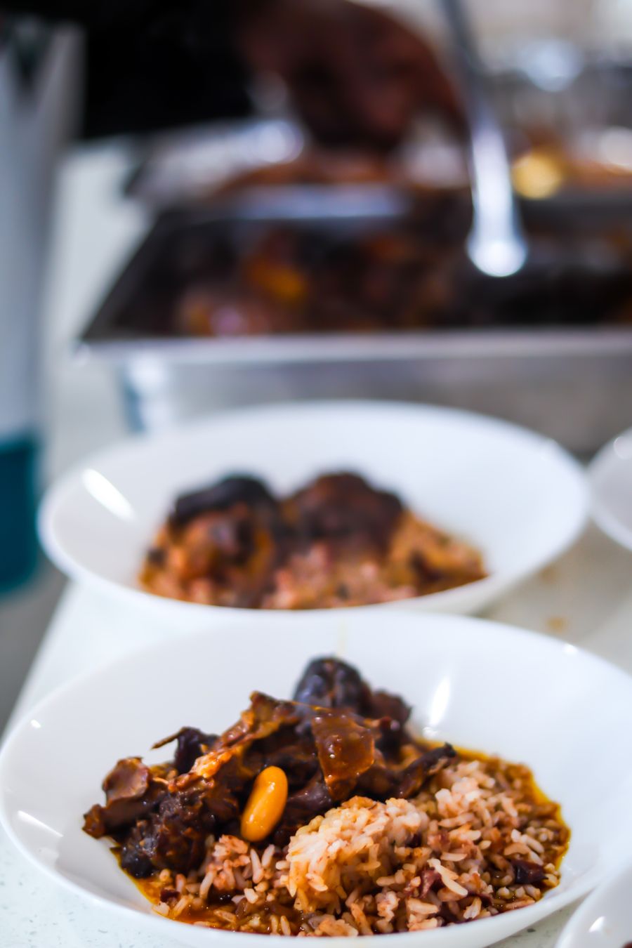 A plate of oxtail stew with rice