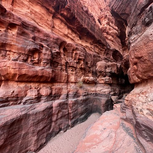Free Explore the vibrant sandstone formations of Petra's breathtaking red rock canyon. Stock Photo