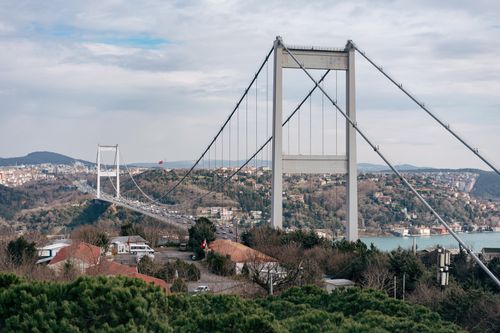 Free The iconic Bosphorus Bridge spans the scenic waterway in İstanbul, Türkiye. Stock Photo