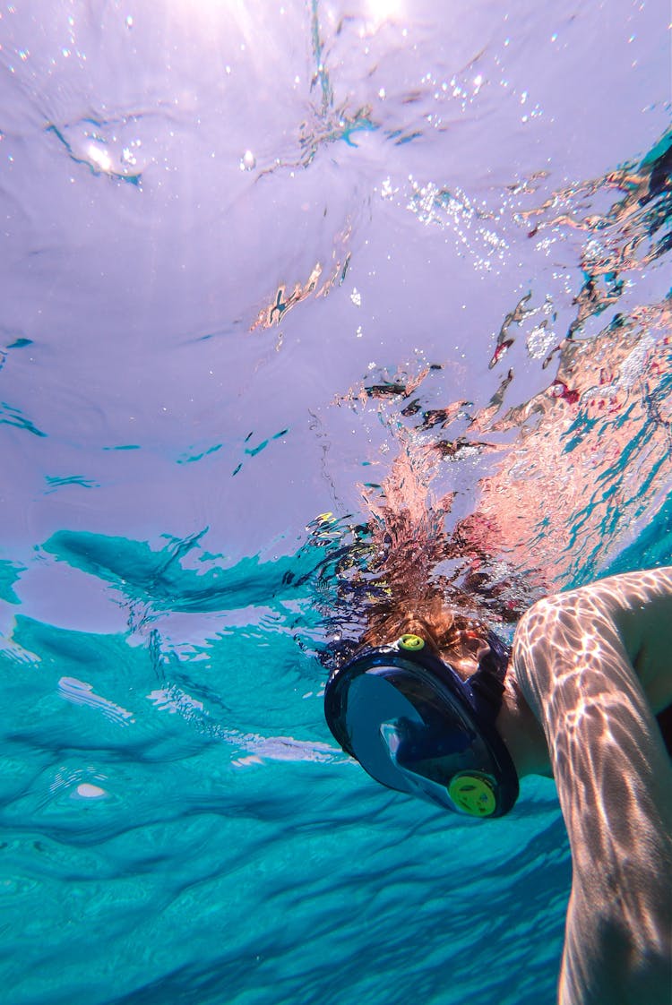 Man Wearing Diving Mask Underwater Photo