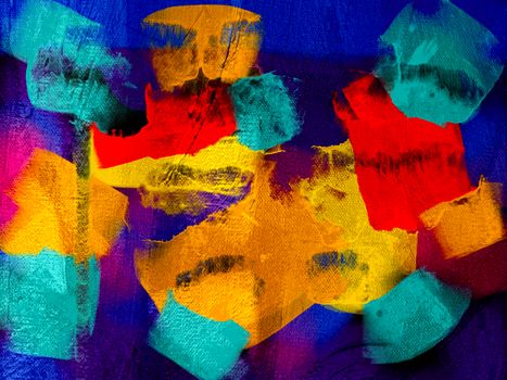 Colorful abstract art with dynamic brushstrokes in vivid hues of red, blue, and yellow.