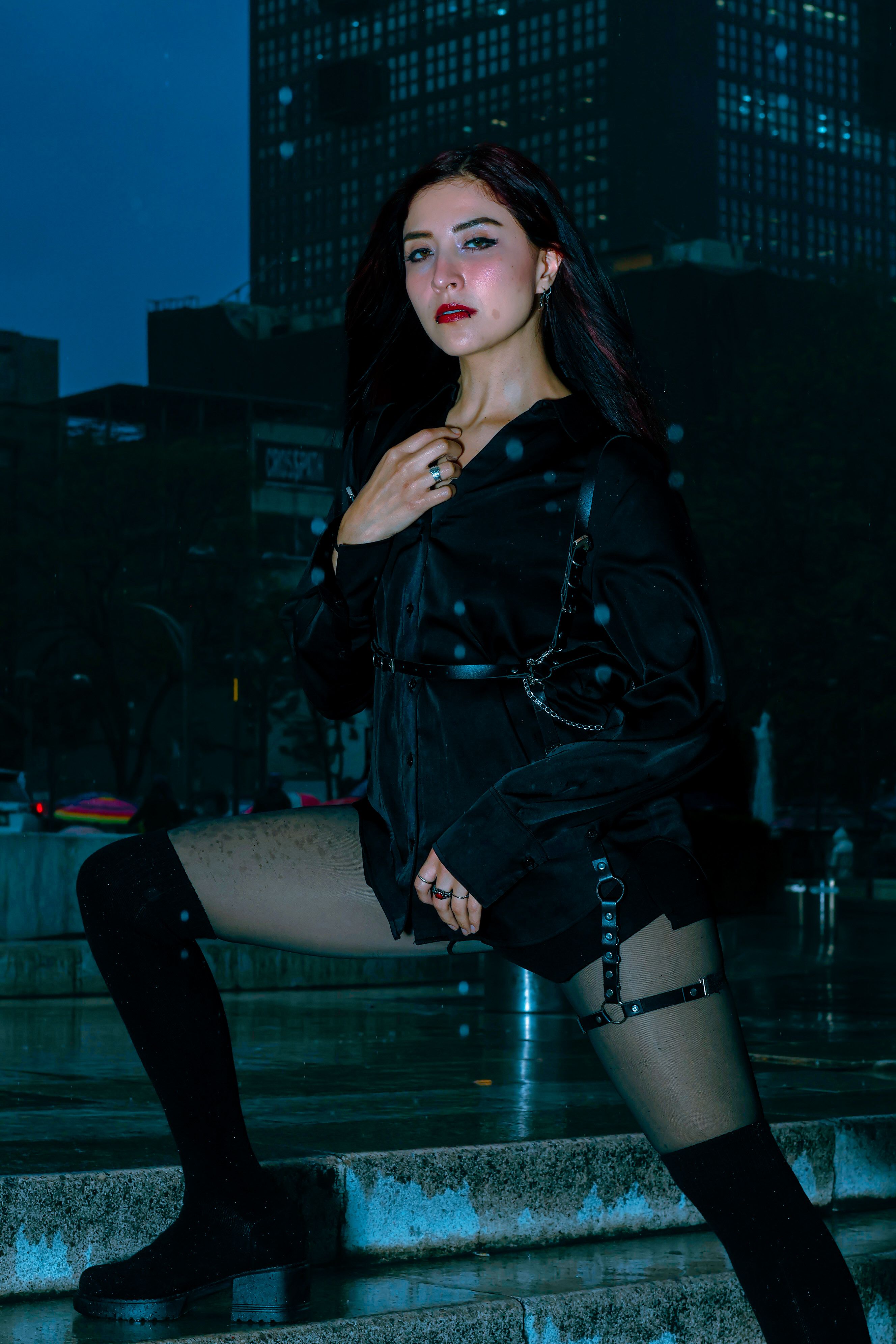 Stylish Woman in Urban Night Setting · Free Stock Photo