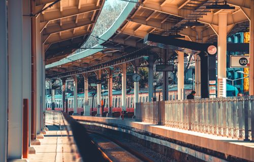 Free Tram at a modern Istanbul station, showcasing urban architecture and vibrant city life. Stock Photo