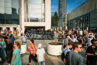 A peaceful protest in Bratislava advocating for cultural freedom with diverse participants.
