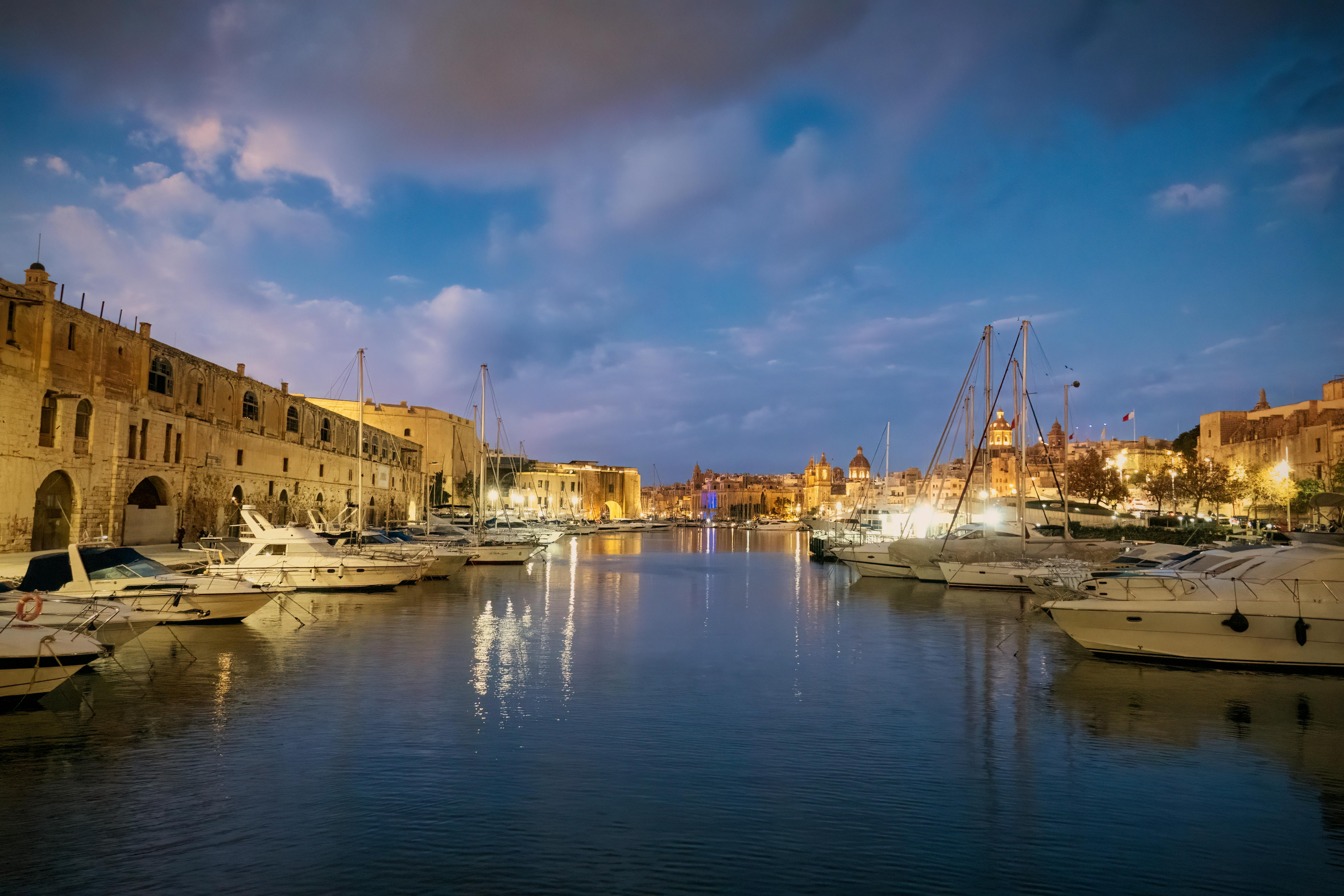 Evening View of a Marina in Valletta, Malta