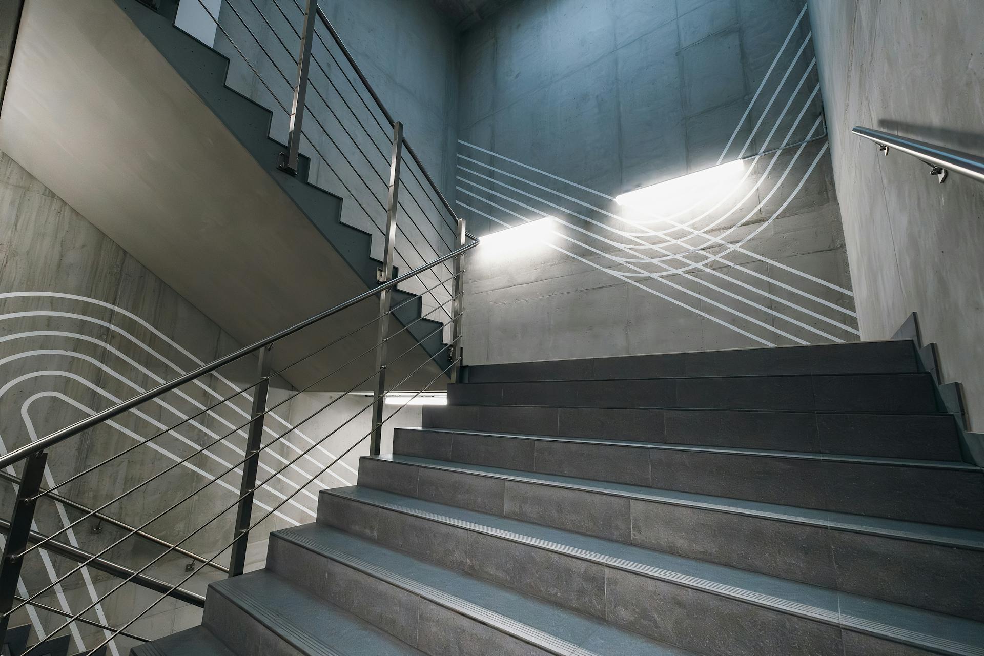 office building concrete wall staircase underground parking lot