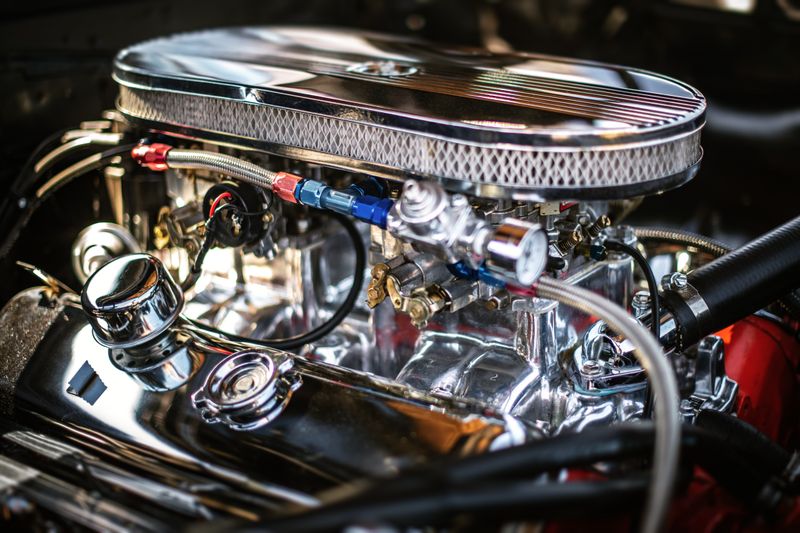 Shiny chrome car engine components
