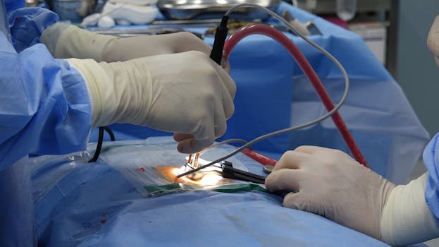 Close-up of surgeons operating in a hospital setting, focusing on precision and care.