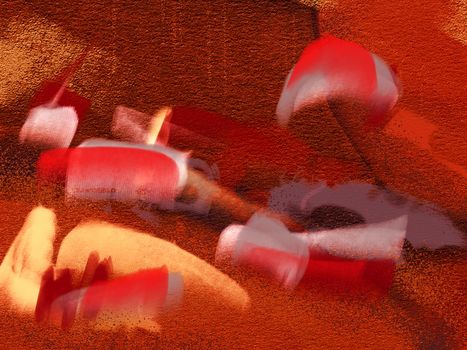 Vivid abstract art featuring dynamic red and orange textured brush strokes.