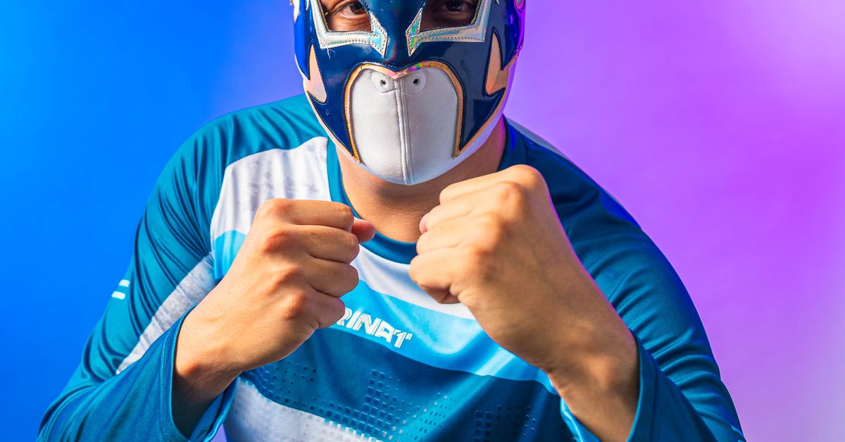 Masked Contender Masked Wrestler in Vibrant Colors Posing Confidently · Free Stock Photo