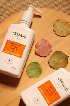 Granado sulfur soap with autumn leaves, enhancing natural skincare theme.