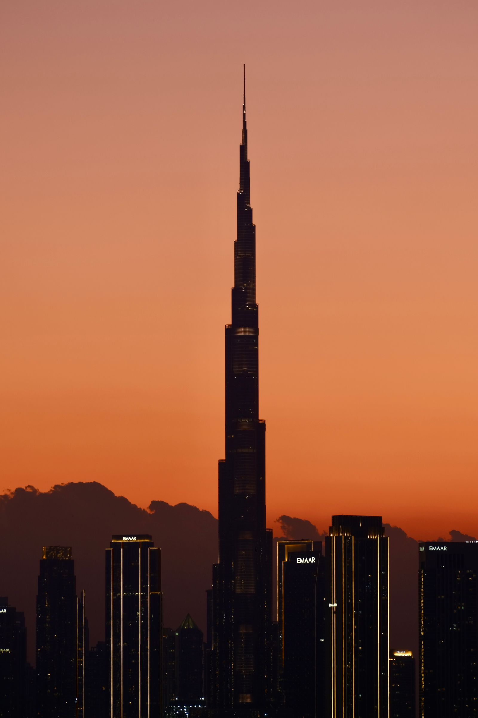 Dubai skyline with the Burj Khalifa at golden hour