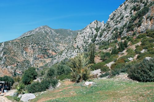 Free A picturesque view of rugged mountains under a clear blue sky. Stock Photo