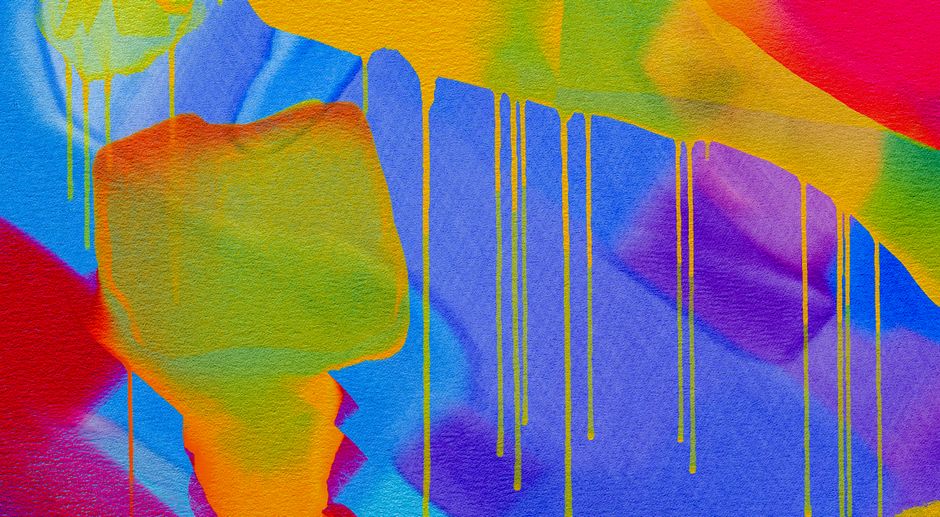 A colorful abstract painting with vivid dripping effect and textured background.