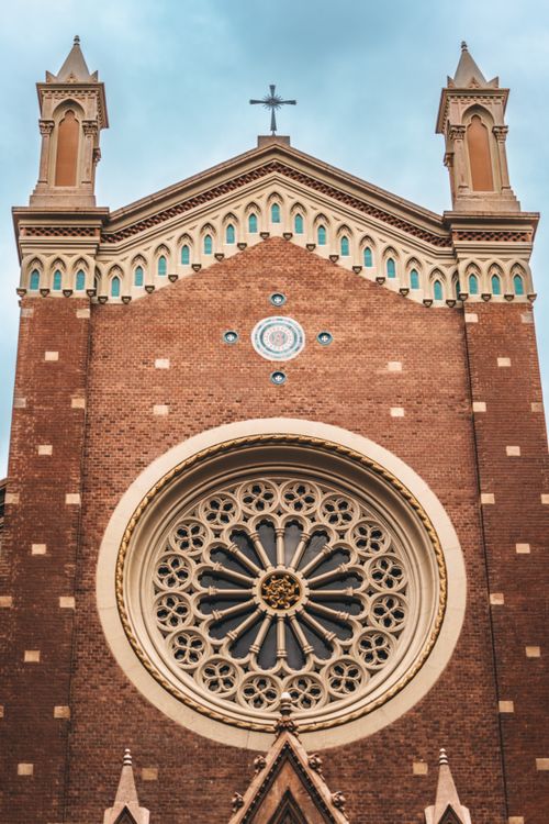 Free Detailed view of the St. Anthony of Padua Church facade in Istanbul, showcasing its architectural craftsmanship. Stock Photo