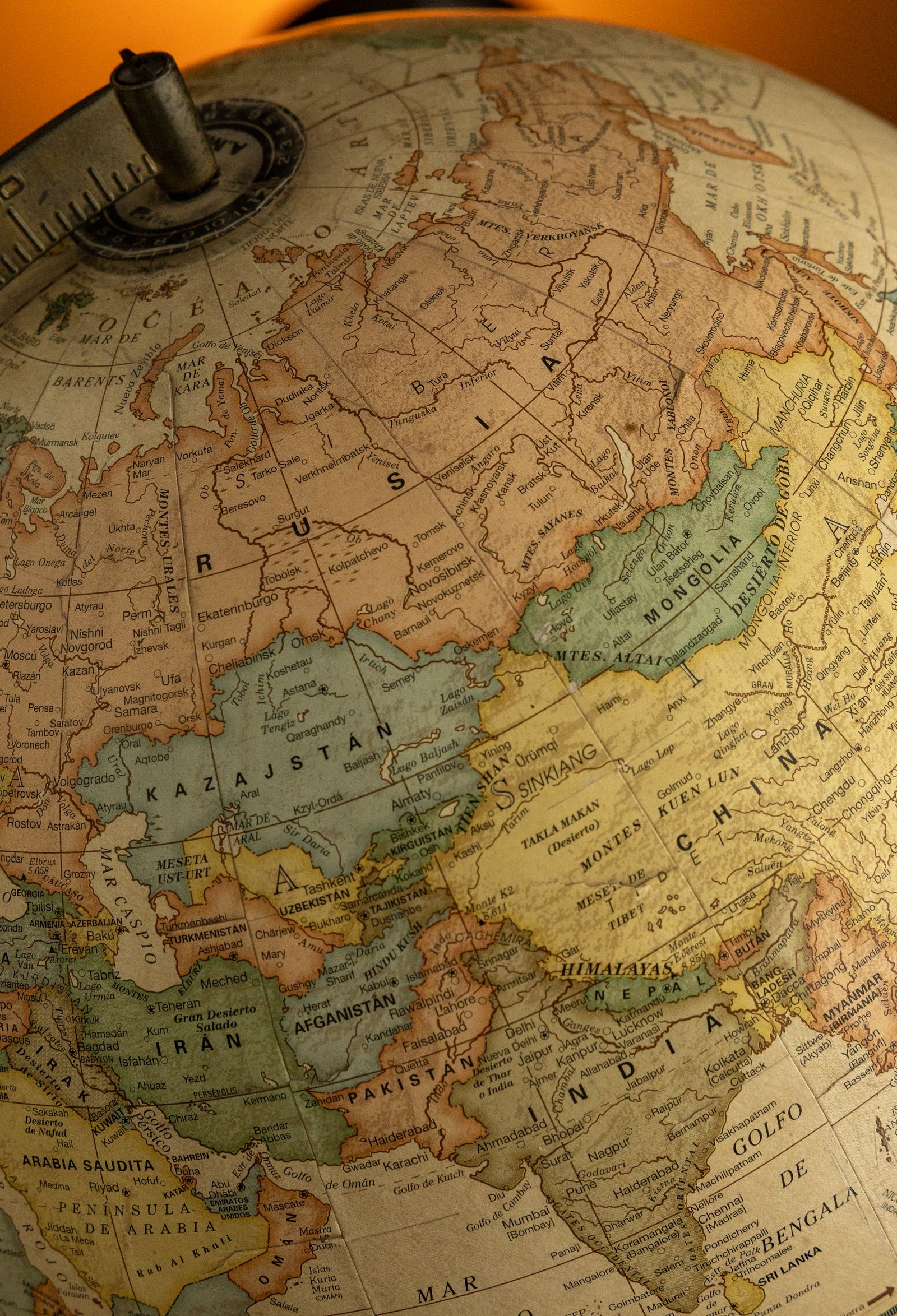 Globe showing Asia and Europe