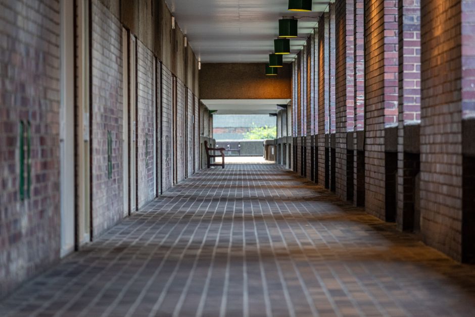 empty courthouse hallway bench