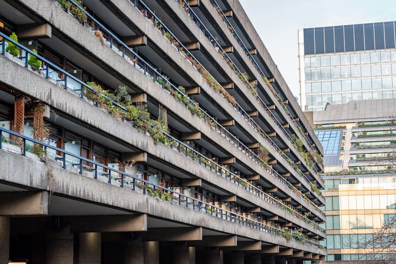 Brutalist architecture at the Barbican Centre in London