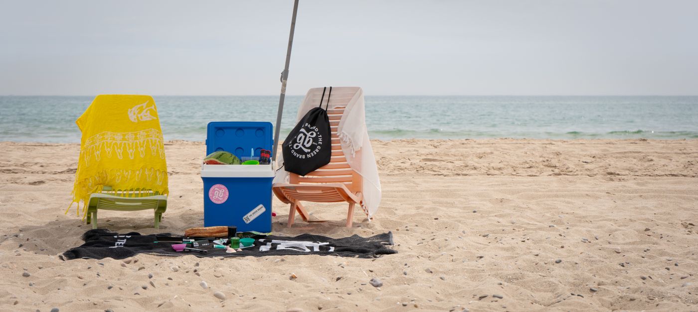 Beach and shoreline equipment prepared for an outdoor day