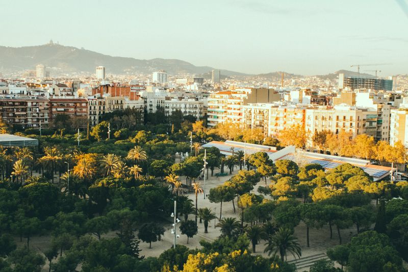 Park among Barcelona rooftops