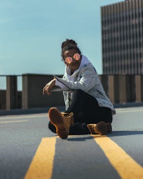 城市里，时尚人士戴着反光太阳镜，散发着现代气息