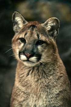 A captivating close-up portrait of a majestic cougar in natural lighting.